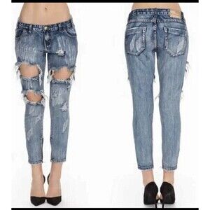 ONE By One Teaspoon Distressed Zipper Ankle Low Rise Trashed Free Bird Jean 26